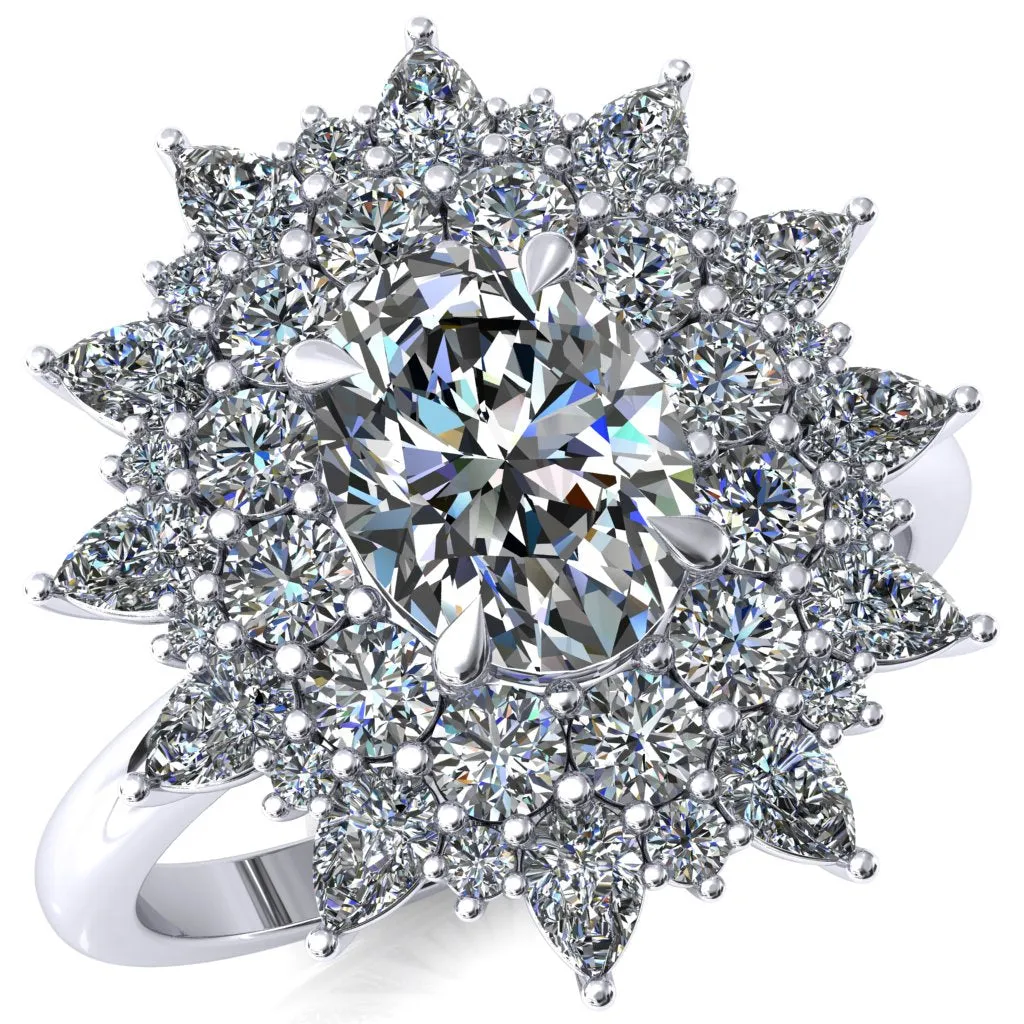 Lavender 8x6mm Oval Center Cluster Diamond Halo Ring