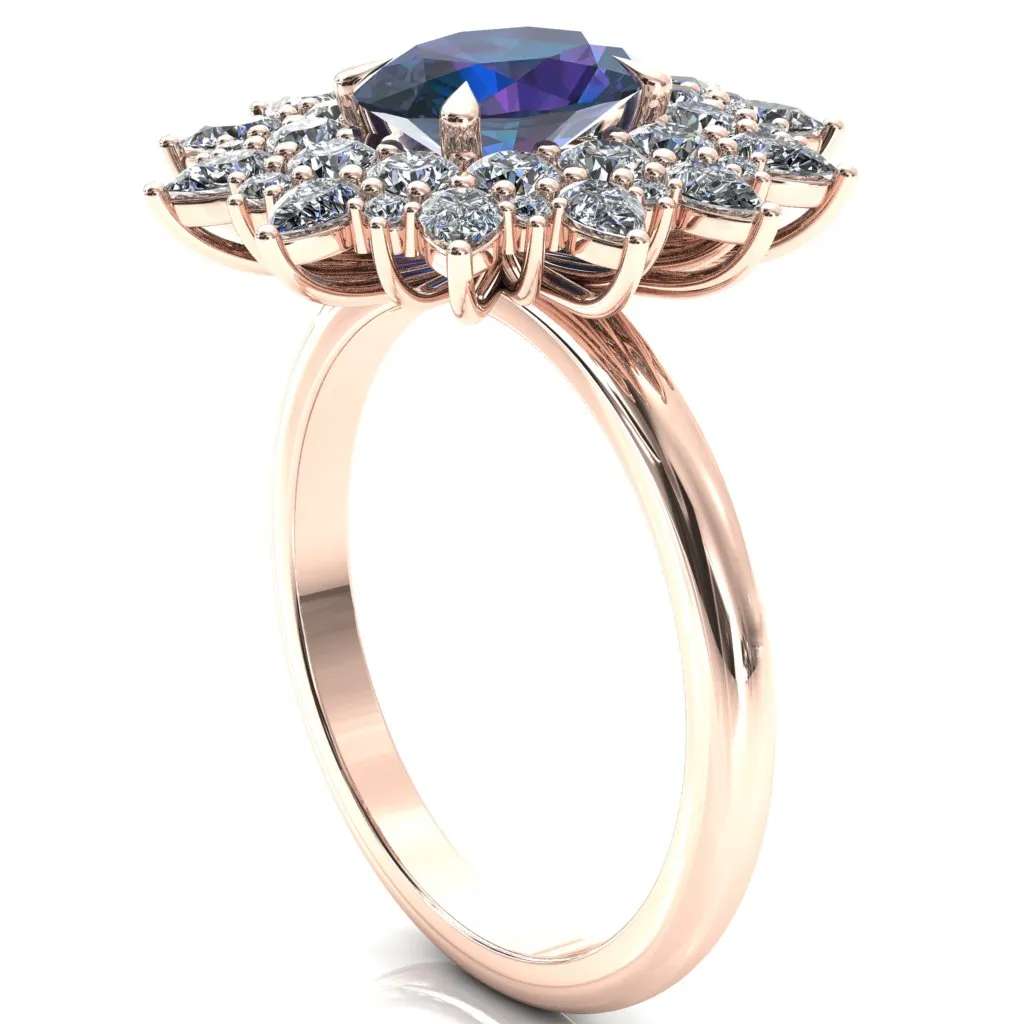 Lavender 8x6mm Oval Center Cluster Diamond Halo Ring
