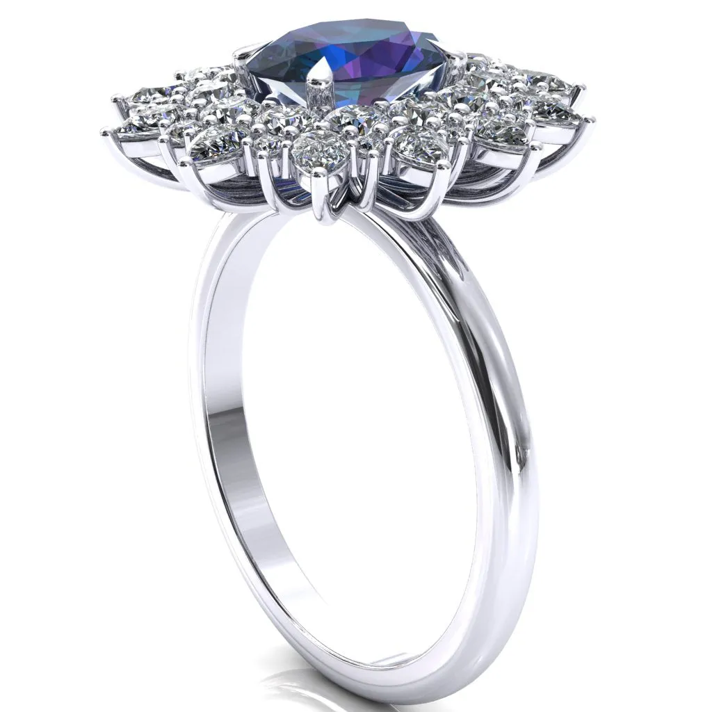 Lavender 8x6mm Oval Center Cluster Diamond Halo Ring