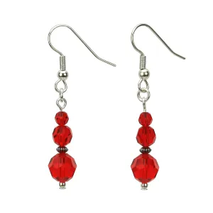 Light Siam Three Bead July Birthstone Silver Earrings