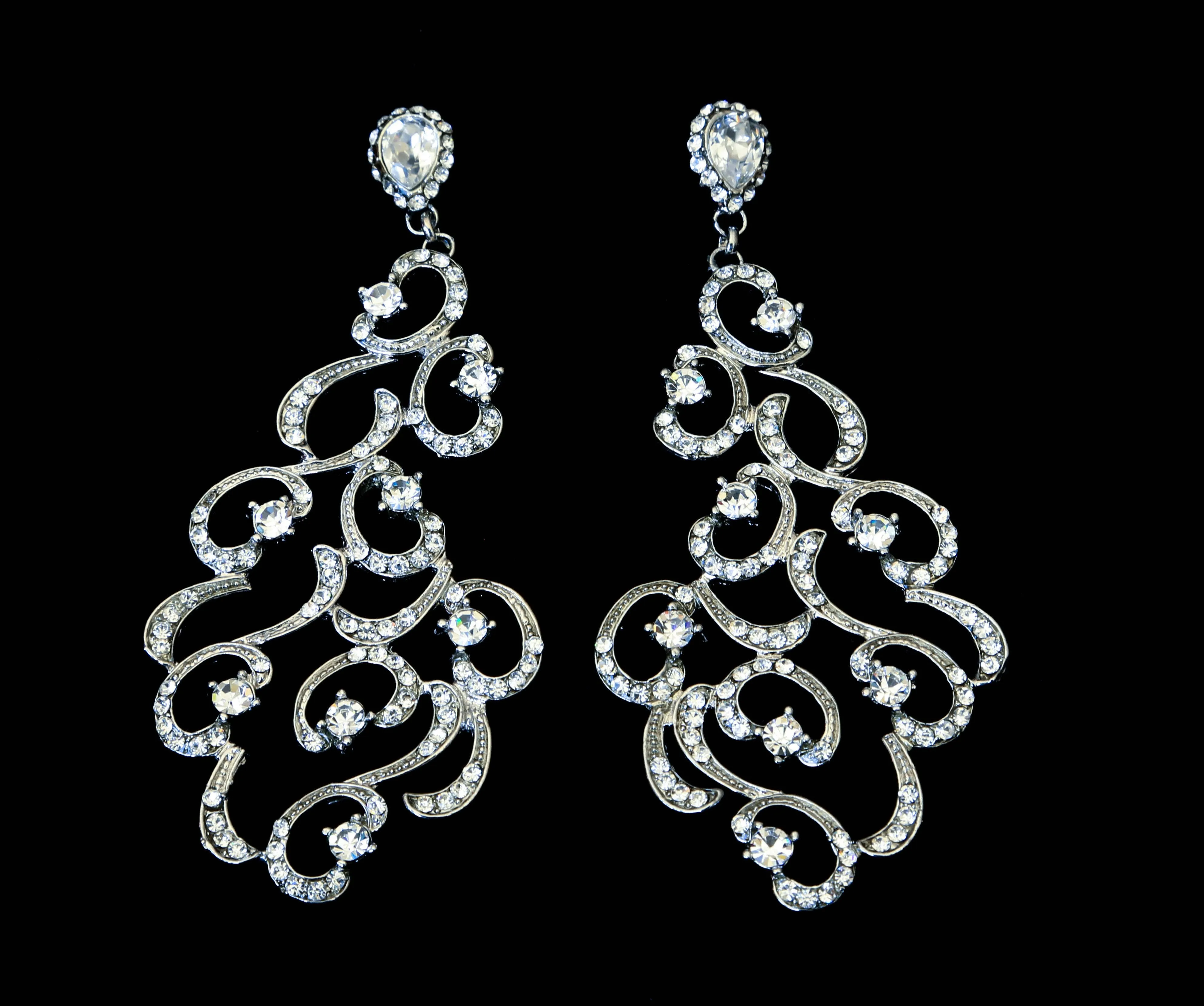Long Swirl Rhinestone Earrings