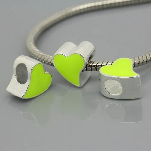 Love Heart Charm Fushia Bead for European Snake Chain charm bracelet