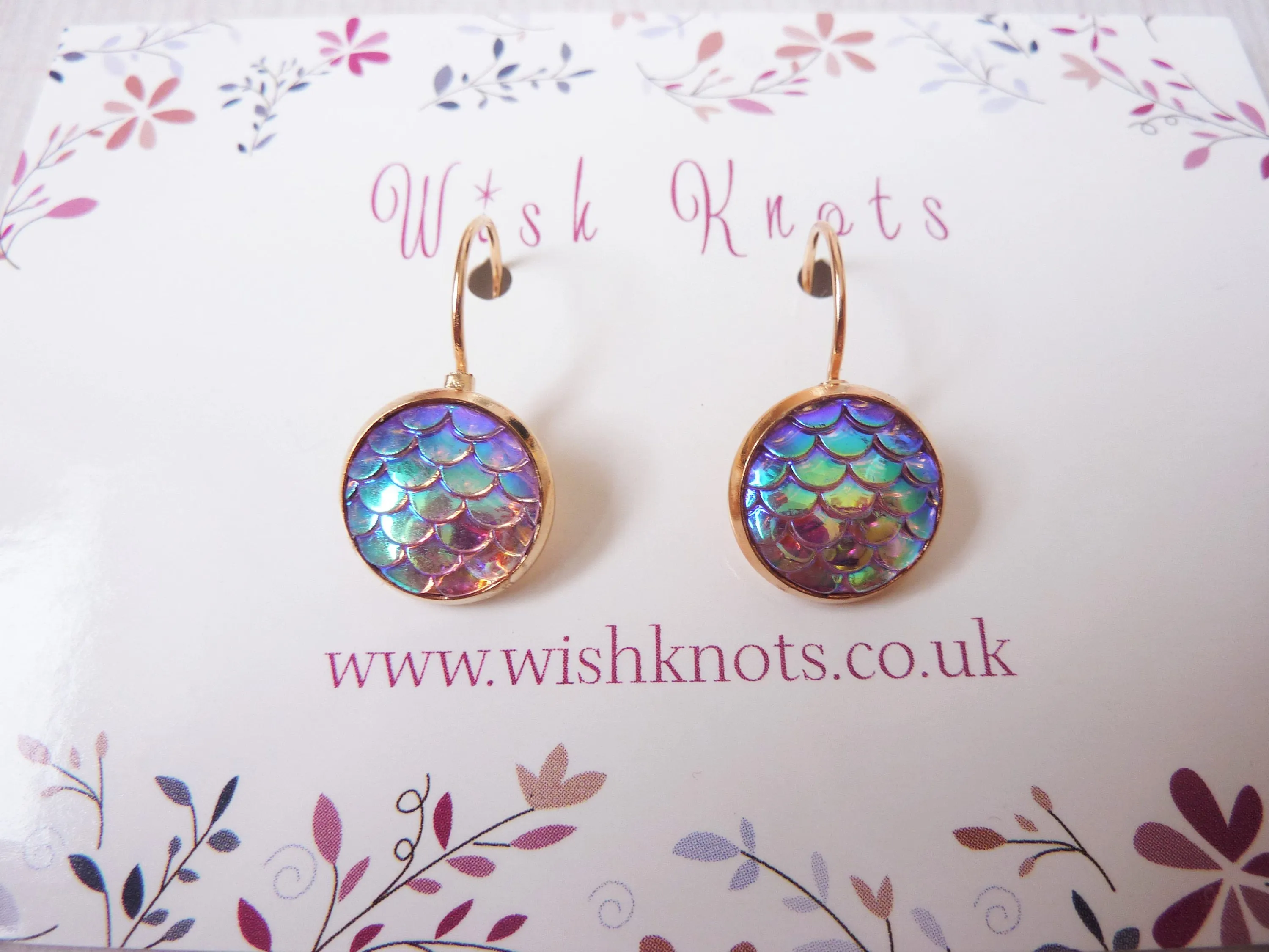 Mermaid Scale Earrings - Pink Lever Back Earrings. Rose Gold Plated Drop Earrings