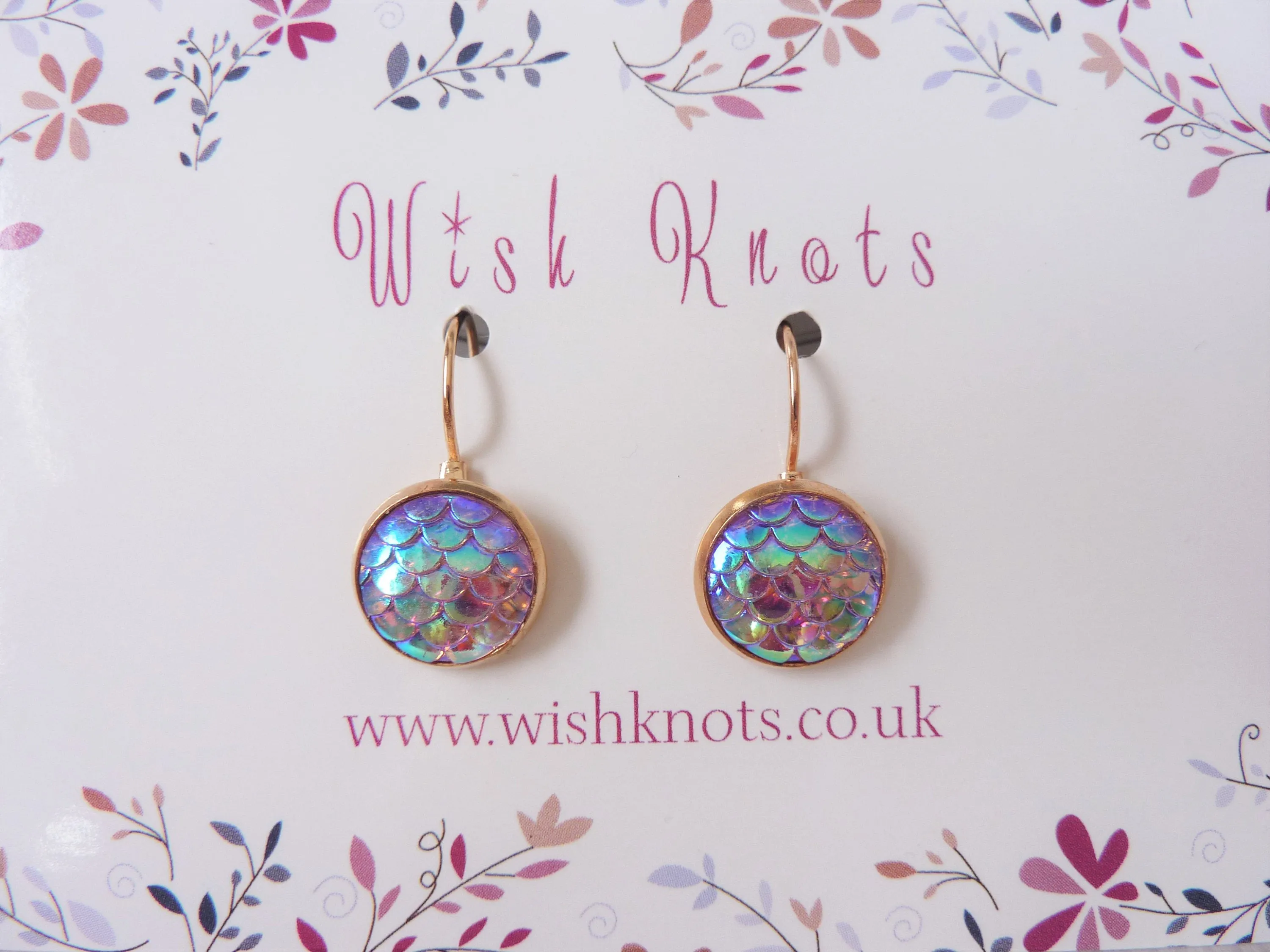Mermaid Scale Earrings - Pink Lever Back Earrings. Rose Gold Plated Drop Earrings