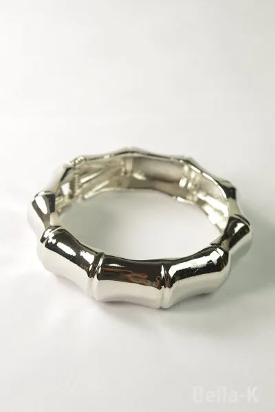 Metal Bamboo Hinged Bangle - Silver
