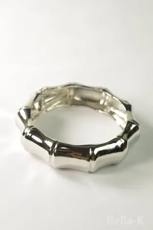 Metal Bamboo Hinged Bangle - Silver