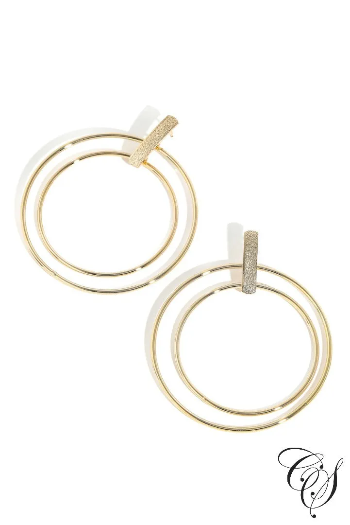 Metallic Double Hoop Drop Earrings