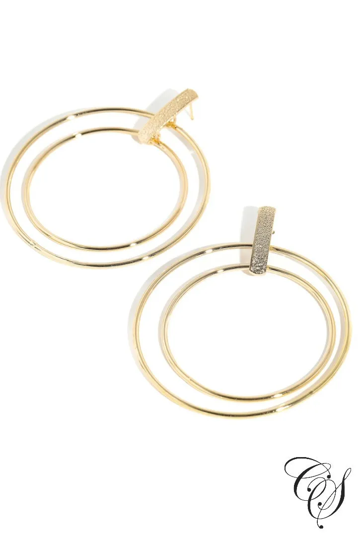 Metallic Double Hoop Drop Earrings