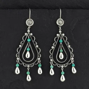 Mexican Silver Teardrop Chandelier Earrings
