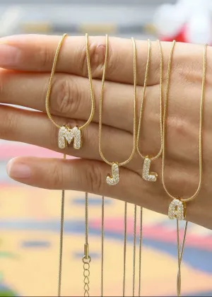Mini Bubble Crystal Initial Necklace | Gold
