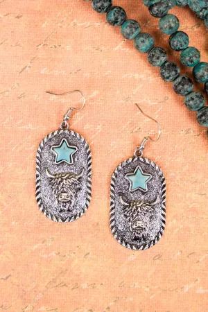 Nellie Cow Turquoise Star Silvertone Earrings