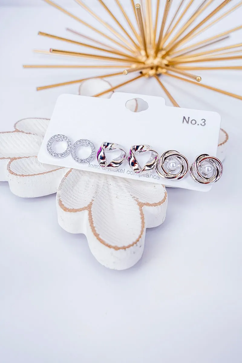 Own Your Style Silvertone Earrings 3 Pair Set