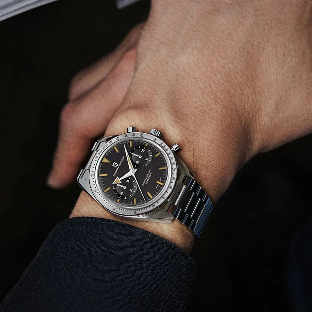 PAGANI DESIGN 2023 Mens watches Moon Quartz  Watch men speed Sport waterproof Chronograph AR Sapphire VK64 Steel Retro Luminous