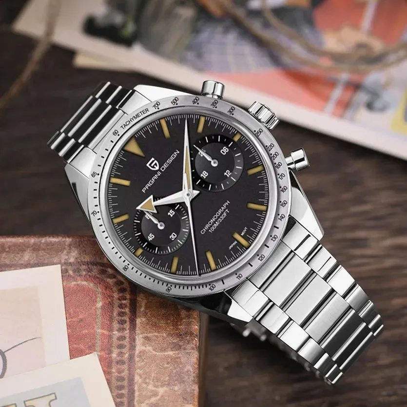 PAGANI DESIGN 2023 Mens watches Moon Quartz  Watch men speed Sport waterproof Chronograph AR Sapphire VK64 Steel Retro Luminous