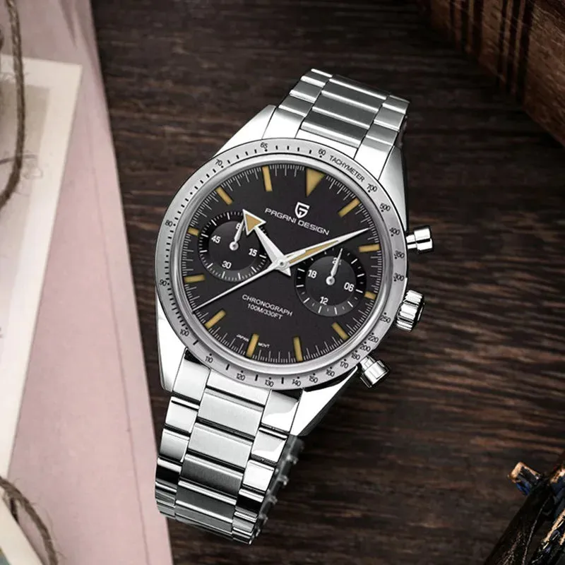 PAGANI DESIGN 2023 Mens watches Moon Quartz  Watch men speed Sport waterproof Chronograph AR Sapphire VK64 Steel Retro Luminous
