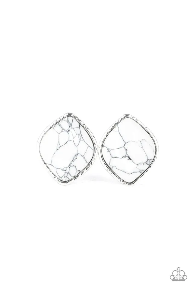 Paparazzi Earring ~ Marble Marvel - White