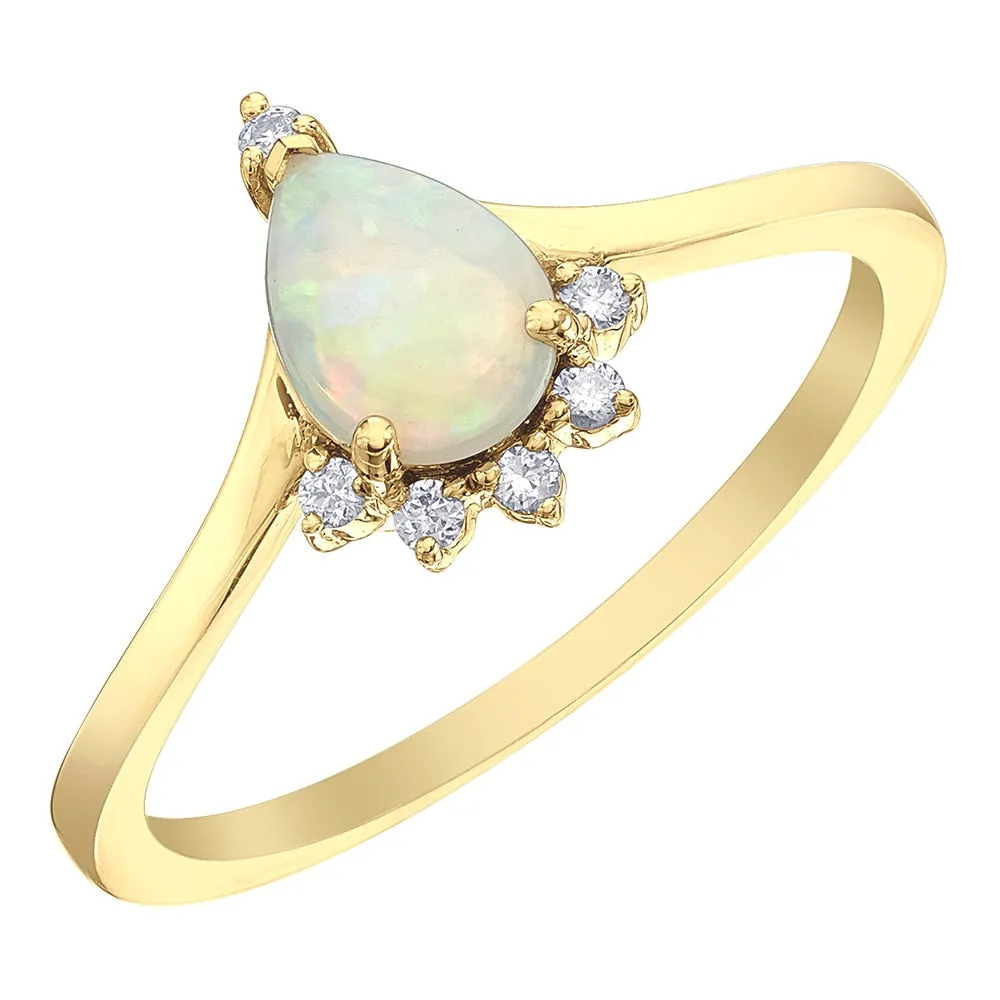 Pear-Shaped Opal Ring with Diamond Accents