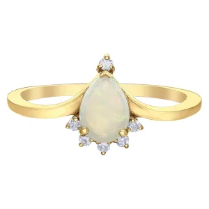 Pear-Shaped Opal Ring with Diamond Accents