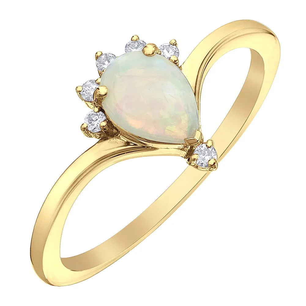Pear-Shaped Opal Ring with Diamond Accents