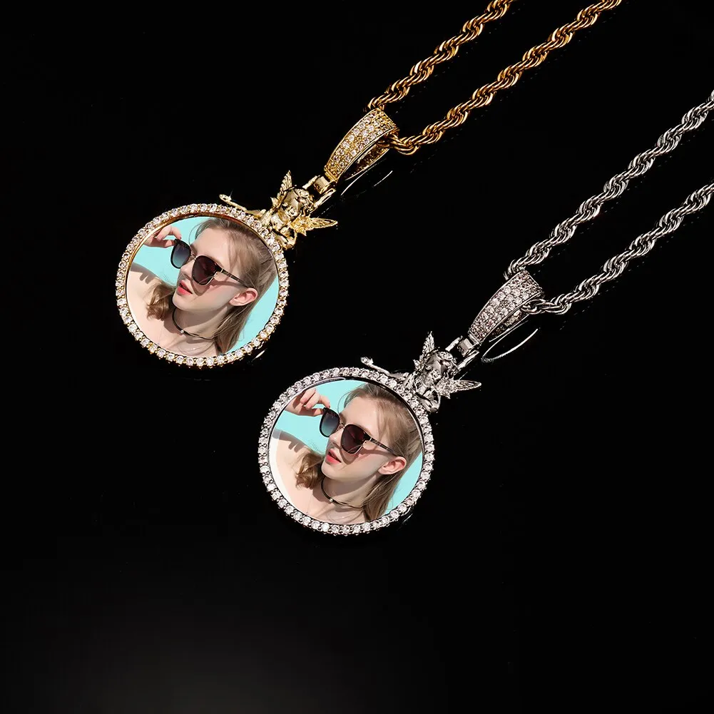 Personalized Custom Photo Pendan Round With Angel Accessories Jewelry