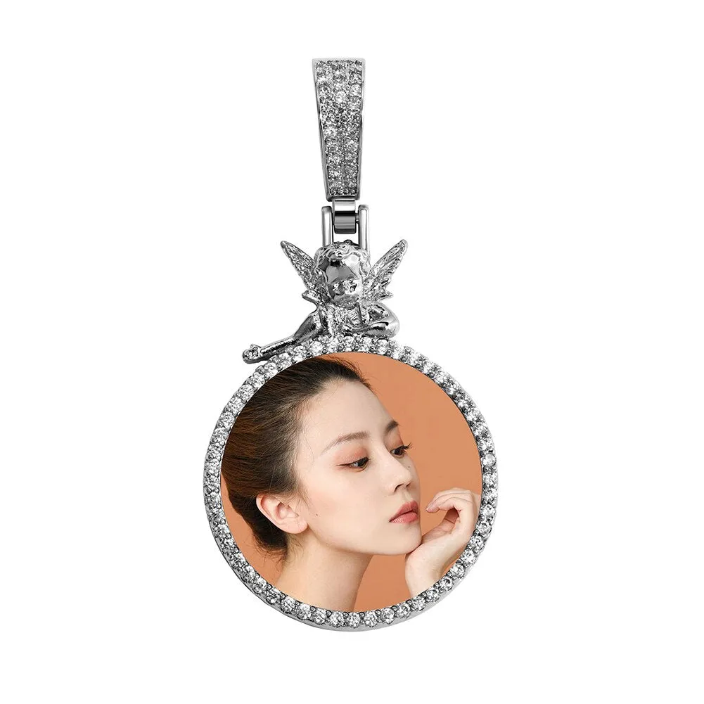 Personalized Custom Photo Pendan Round With Angel Accessories Jewelry