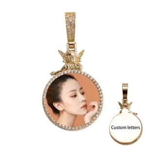 Personalized Custom Photo Pendan Round With Angel Accessories Jewelry