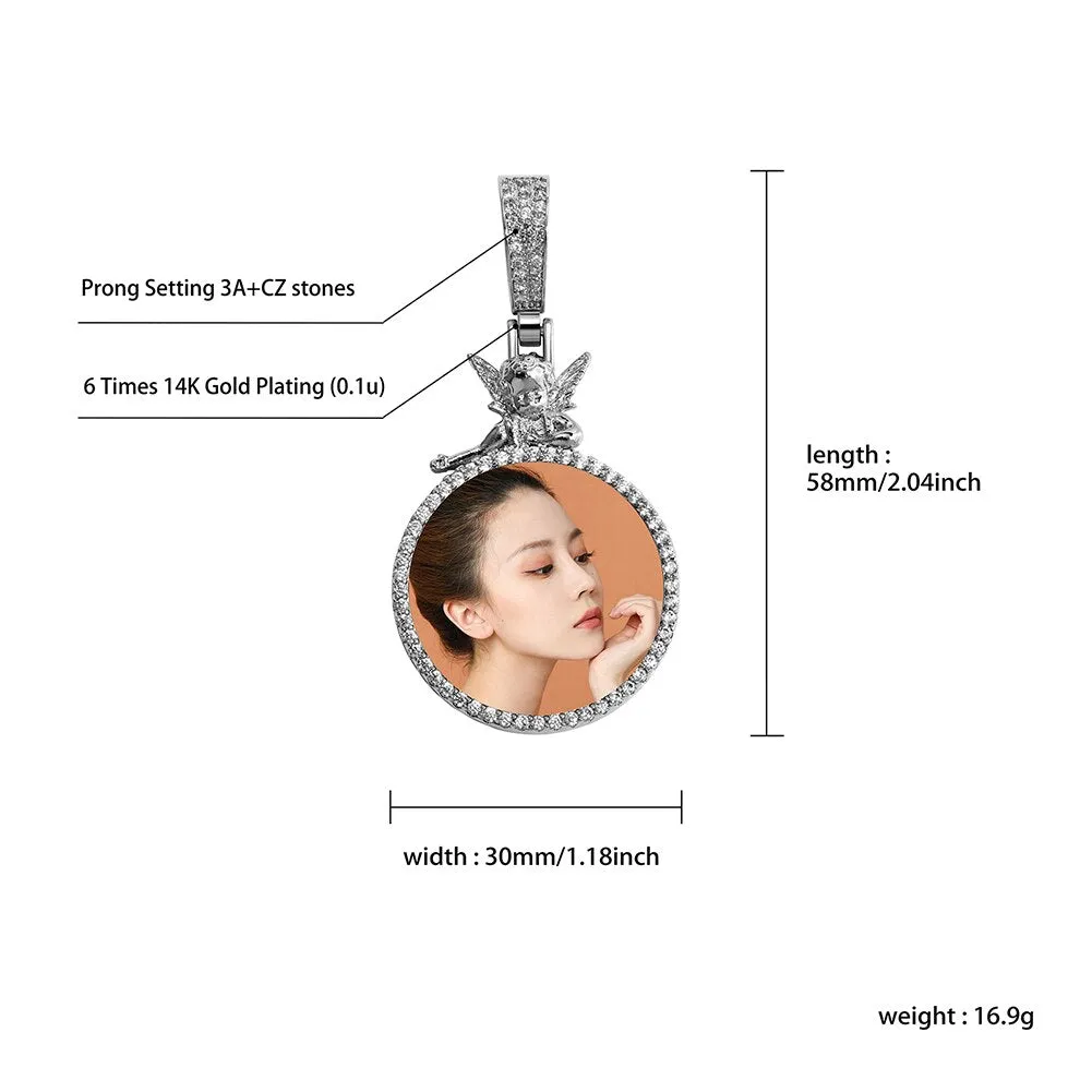 Personalized Custom Photo Pendan Round With Angel Accessories Jewelry