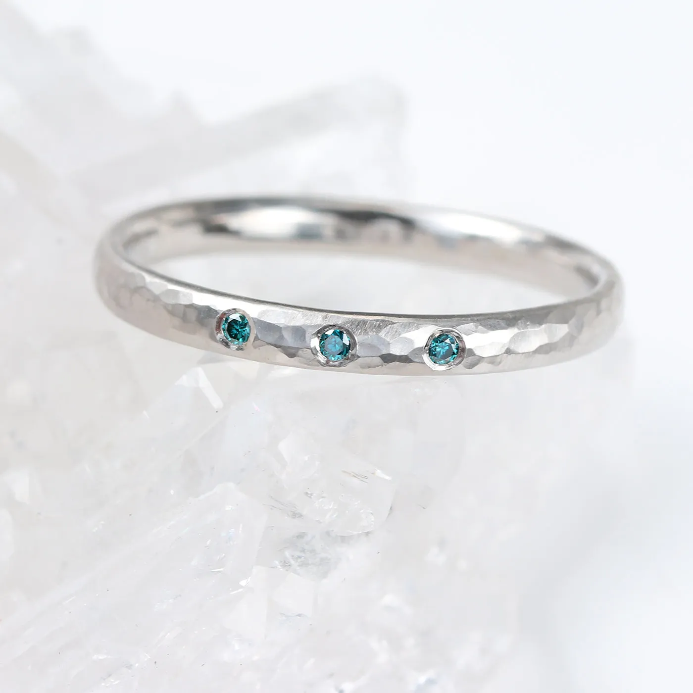 Platinum Hammered Blue Diamond Wedding Ring
