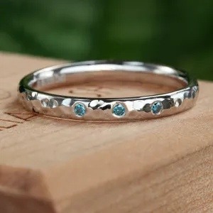 Platinum Hammered Blue Diamond Wedding Ring