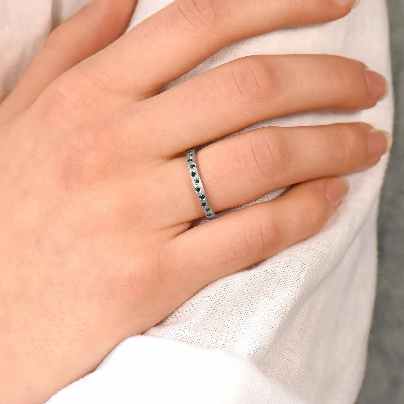 Platinum Scattered Black Diamond Wedding Ring