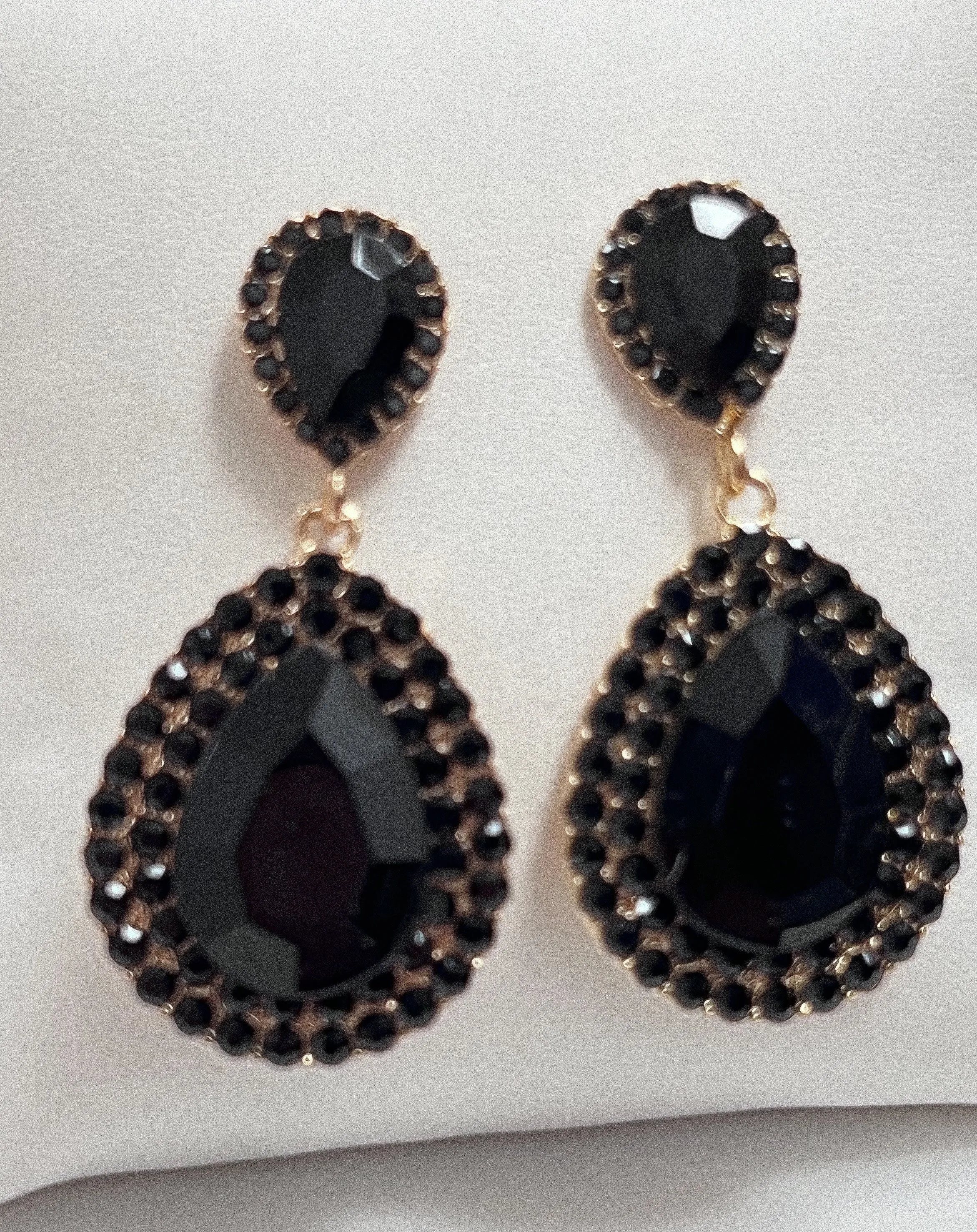 Pressley - Rhinestone Statement Earrings (Black)