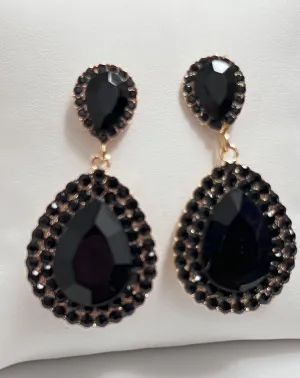 Pressley - Rhinestone Statement Earrings (Black)