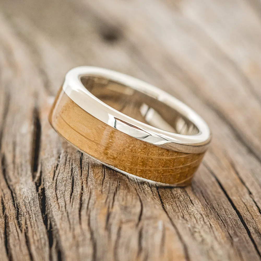 "LEDGER" - WHISKEY BARREL OAK WEDDING BAND - 14K WHITE GOLD - SIZE 10
