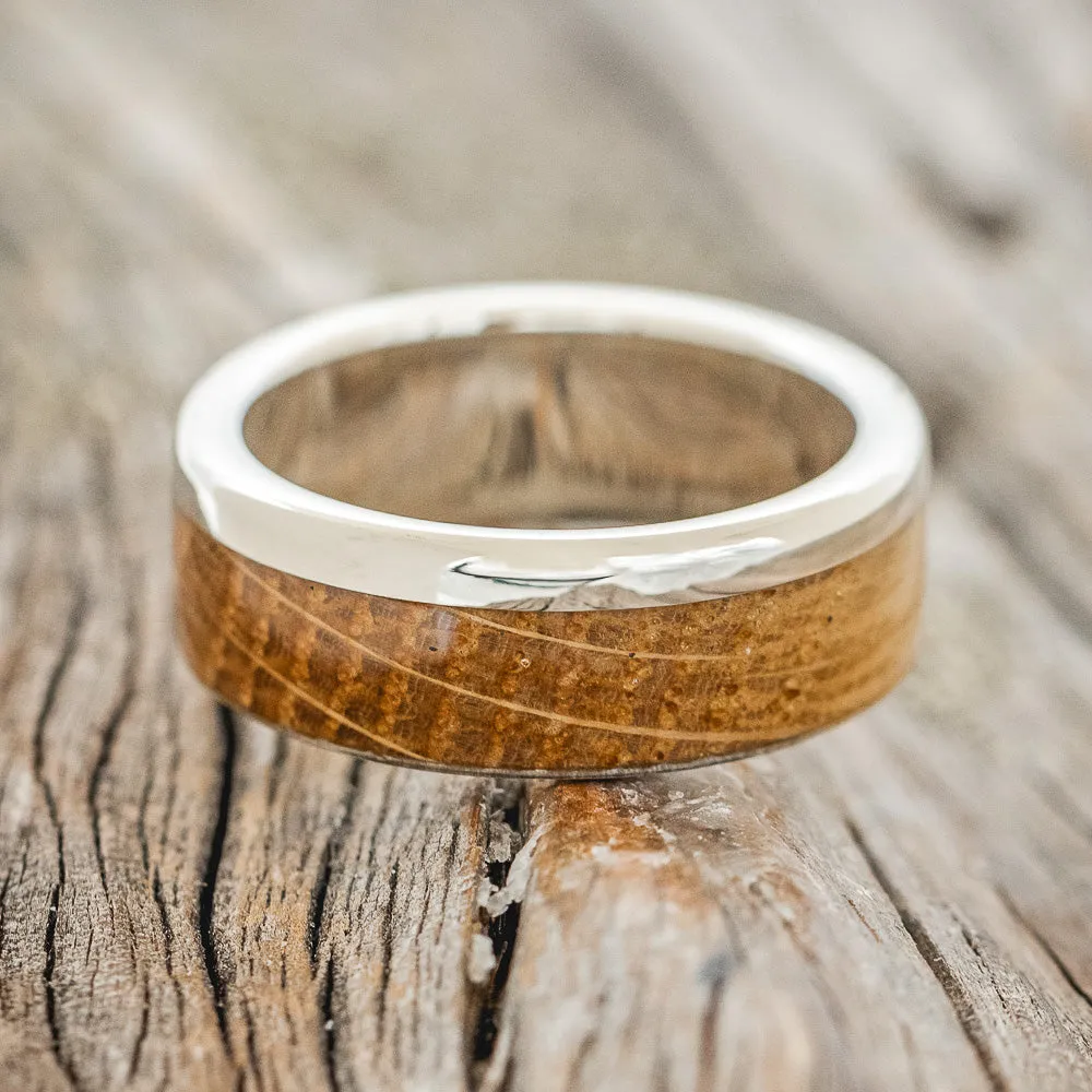 "LEDGER" - WHISKEY BARREL OAK WEDDING BAND - 14K WHITE GOLD - SIZE 10