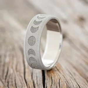 "LUNAR" - MOON PHASE WEDDING BAND WITH SANDBLASTED FINISH - SIZE 8 1/2