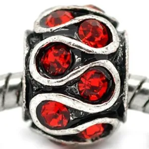 Red Crystals Swirl Design Charm European Bead Compatible for Most European Snake Chain Bracelet
