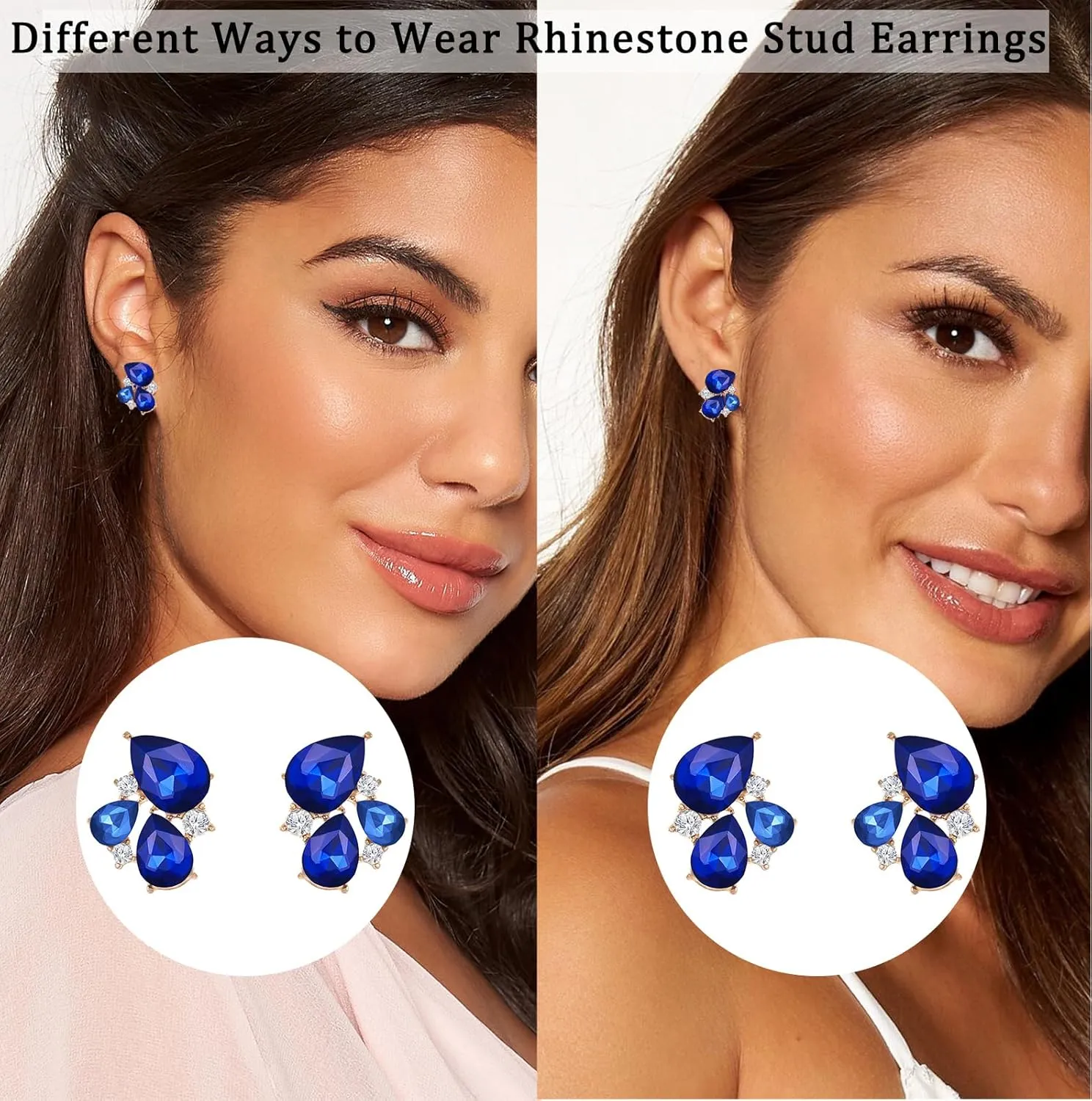 Rhinestone Stud Earrings Small Fancy Crystal Cluster Earrings for Women Brides Dainty Marquise Stud Earrings for Wedding Party Prom Jewelry Gift