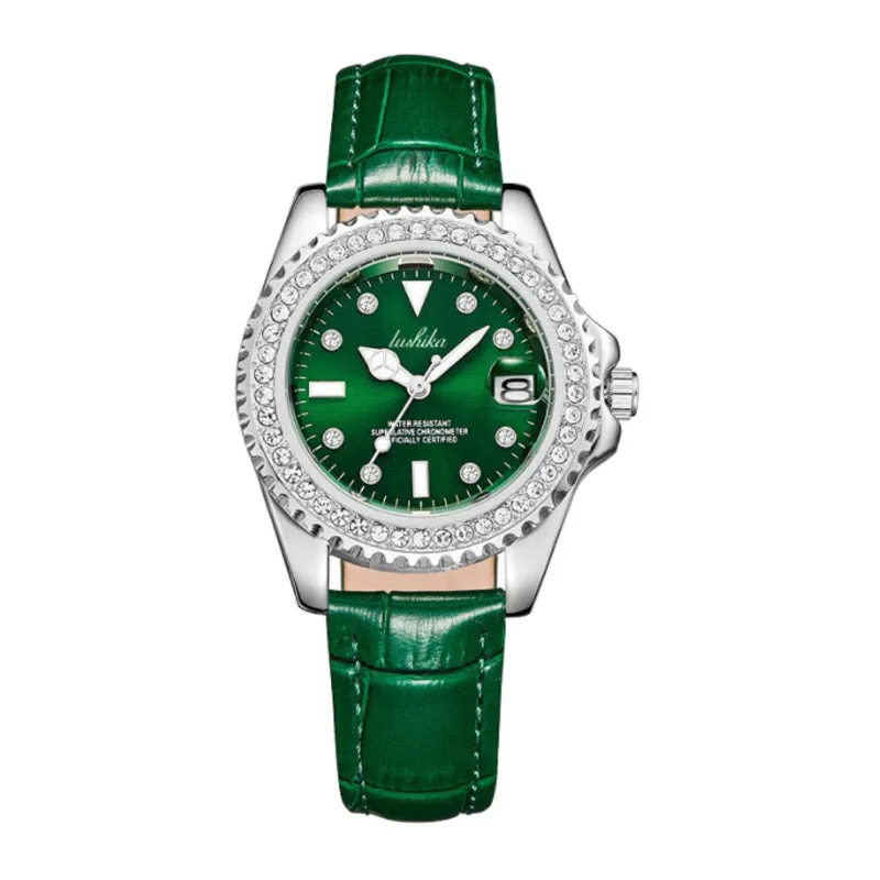 Rushika quartz watch women's watch green niche diamond-studded water ghost fashion trend ladies watch women