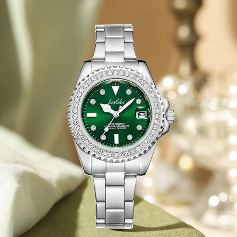 Rushika quartz watch women's watch green niche diamond-studded water ghost fashion trend ladies watch women