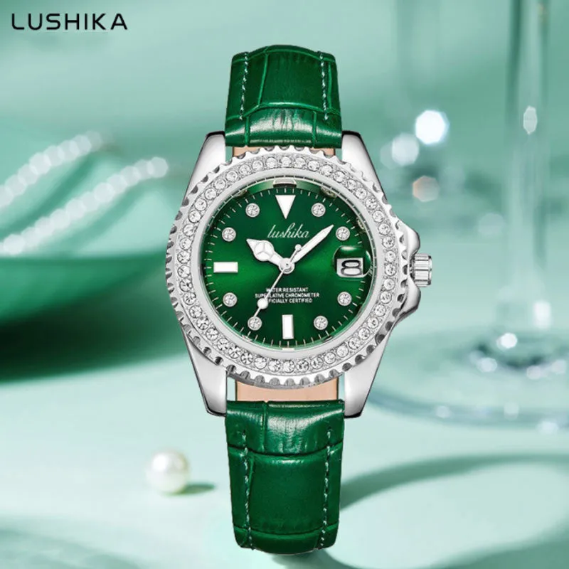Rushika quartz watch women's watch green niche diamond-studded water ghost fashion trend ladies watch women