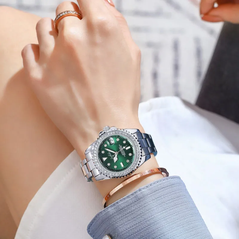 Rushika quartz watch women's watch green niche diamond-studded water ghost fashion trend ladies watch women