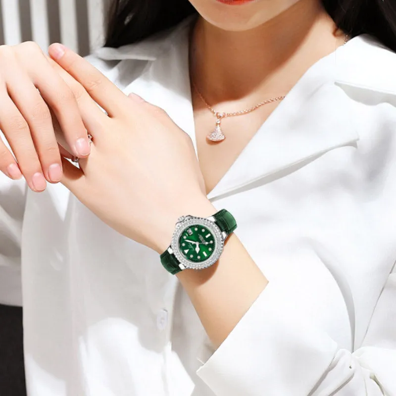 Rushika quartz watch women's watch green niche diamond-studded water ghost fashion trend ladies watch women