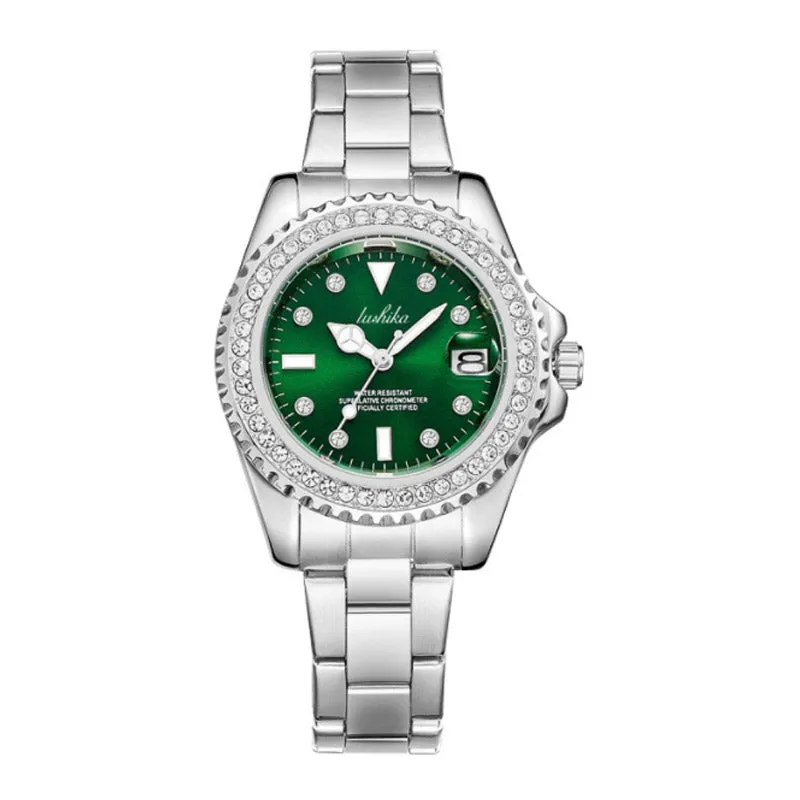 Rushika quartz watch women's watch green niche diamond-studded water ghost fashion trend ladies watch women