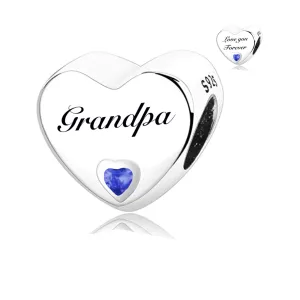 S925 Silver Heart Grandpa Charm Bead For Bracelets