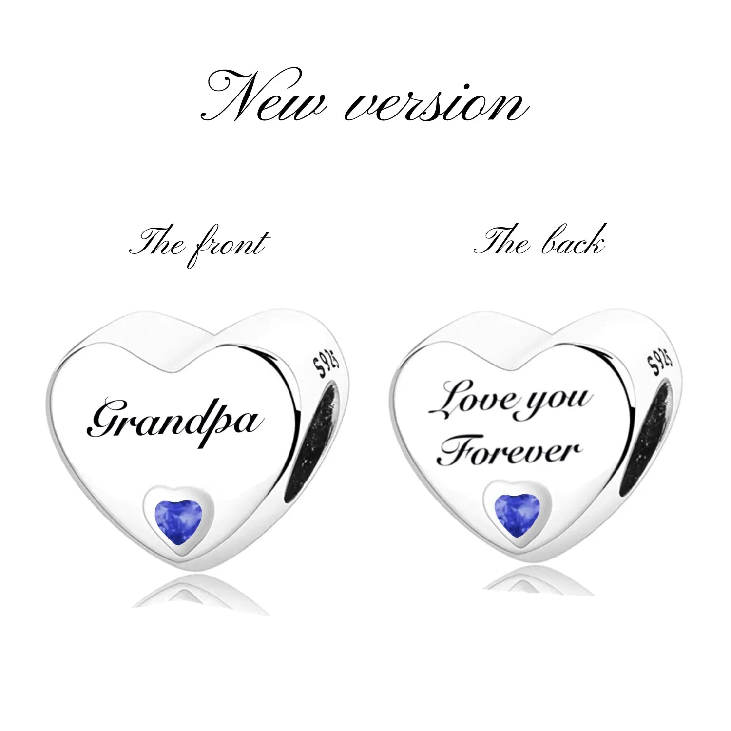 S925 Silver Heart Grandpa Charm Bead For Bracelets
