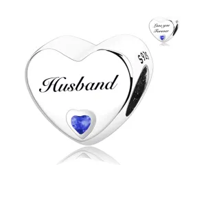 S925 Silver Heart Husband Charm Bead For Bracelets