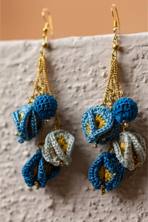 Samoolam Swing Earrings - Indigo Bougainvillea