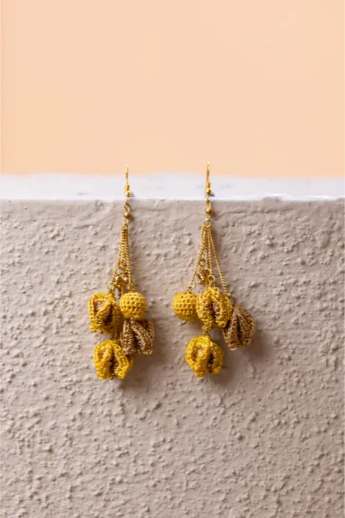 Samoolam Swing Earrings - Mustard Bougainvillea