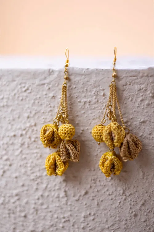 Samoolam Swing Earrings - Mustard Bougainvillea
