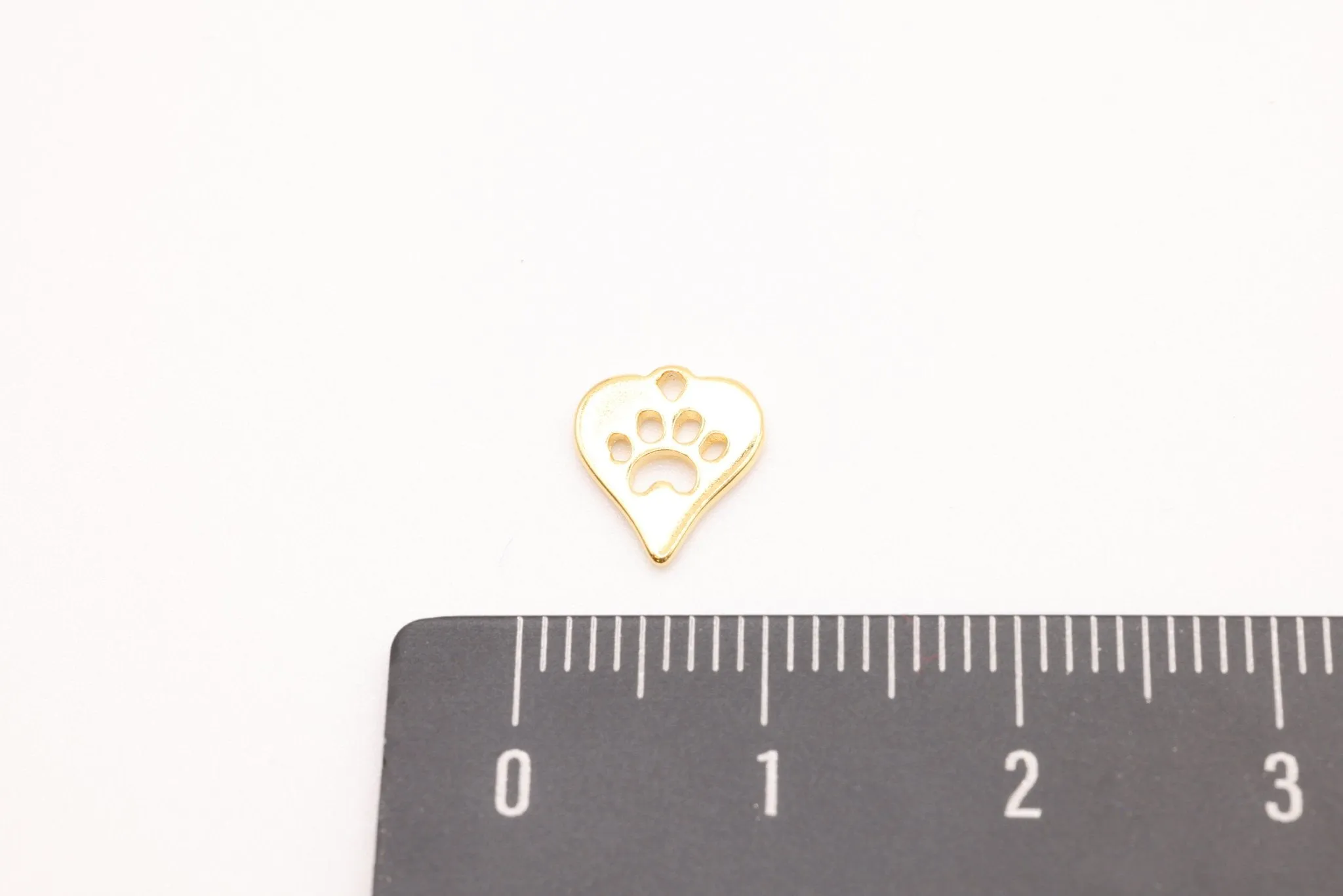 Shiny Vermeil Wholesale Gold Heart Dog Cat Paw Charm, 18K Gold Plated Sterling Silver, Paw Cut Out Charm, Animal Paw, Dog Foot Print